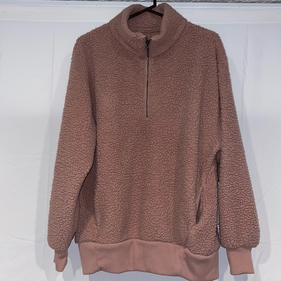 American Eagle Fuzzy Sherpa Pullover Jacket Sweater Long Sleeve Mockneck 1/2 Zip - Picture 1 of 6